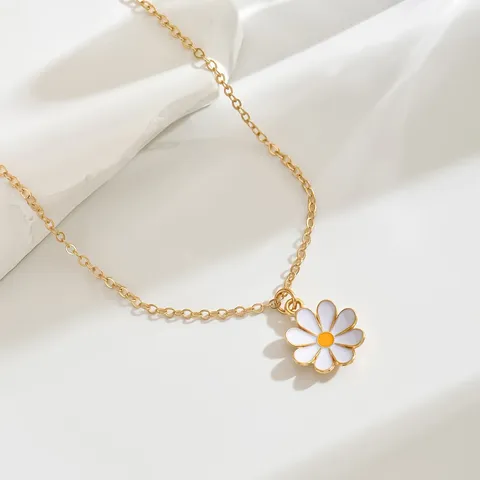 Gänseblümchen Blume Anhänger Halskette Für Damen Kupfer Emaille Daisy Choker Halskette Gold Silber Plattiert Mode Schmuck Geschenk