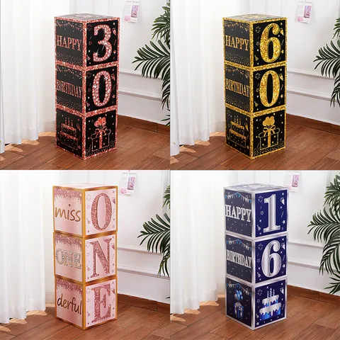 Birthday Party Decoration Paper Containers Square Age Number Print Holders For Celebration Event Supplies