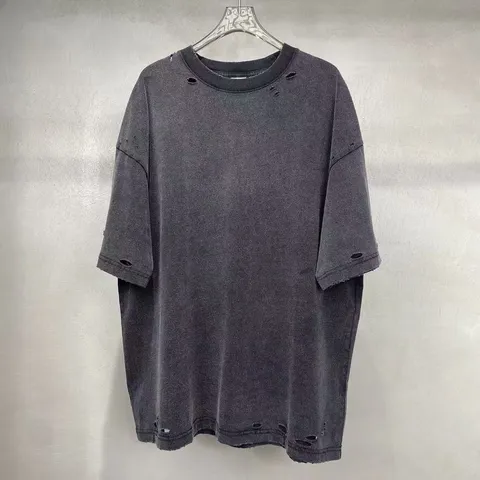 Ανδρικό Heavyweight Distressed Oversize T-Shirt Retro Washed Kοντό Μανίκι Στρογγυλή Λαιμόκοψη Βαμβάκι Hip Hop Tee