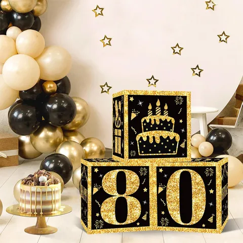 Birthday Party Decoration Paper Containers Square Age Number Print Holders For Celebration Event Supplies
