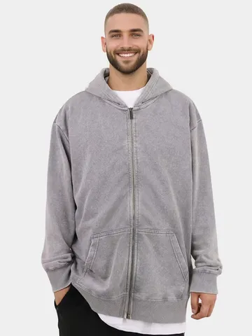 Herren Schweres Fleece Voll Reißverschluss Kapuzenpullover Amerikanisch Vintage Gewaschen Lässig Kapuzensweatshirt Mit Taschen