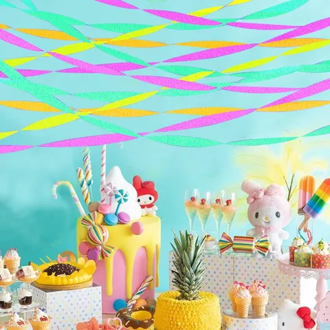 Serpentins en Papier Crêpe Néon Rouleaux de Papier Crêpe Colorés pour Décorations de Fête Mur de Fond Fournitures