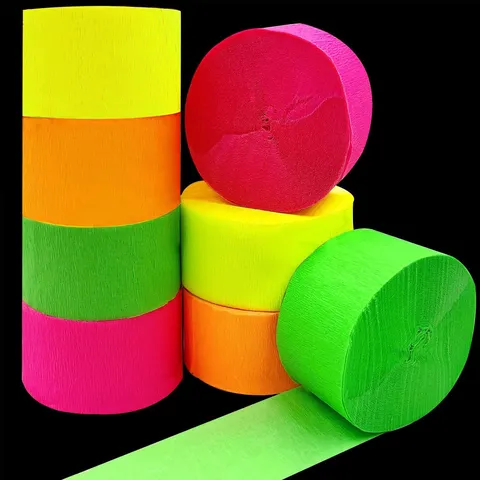 Serpentins en Papier Crêpe Néon Rouleaux de Papier Crêpe Colorés pour Décorations de Fête Mur de Fond Fournitures
