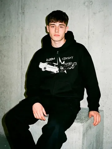 Sweat à Capuche Zippé Imprimé Voiture Vintage pour Hommes Oversize Décontracté Manches Longues Sweat Streetwear Unisexe Veste en Coton