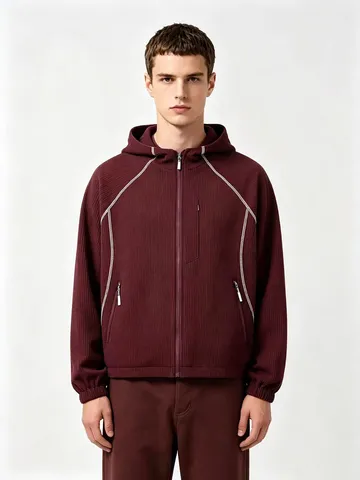 Herren Casual Kapuze Waffle Reißverschluss Jacke Winter Langarm Voll Reißverschluss Oberbekleidung Einfarbig Lose Fit Mode Mantel