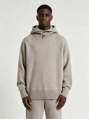 Herren Herbst Winter Lässig Kapuze Rollkragen Pullover Langarm Einfarbig Strickware Regular Fit Warmes Oberteil