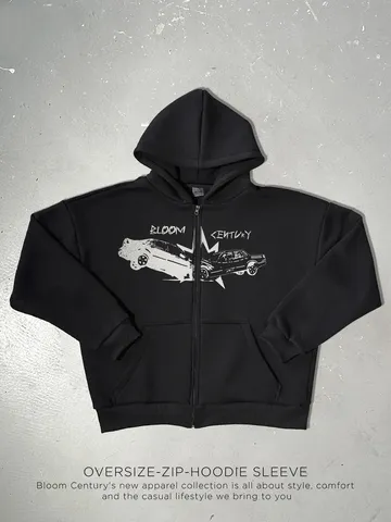 Sweat à Capuche Zippé Imprimé Voiture Vintage pour Hommes Oversize Décontracté Manches Longues Sweat Streetwear Unisexe Veste en Coton