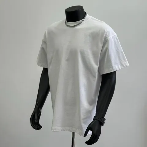 Herren Casual Einfarbig Schweres Schulterfreies T-Shirt Sommer Loose Fit Hip Hop Basic Rundhals Kurzarm Top