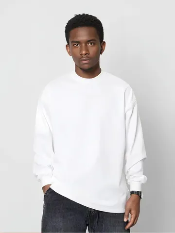 Heren Zware Oversized Lange Mouw T-Shirt Effen Kleur Casual Los Basis Katoen Shirt Ronde Hals Streetwear