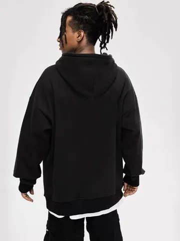 Herren Schwerer Kapuzenpullover Amerikanische Streetwear Überschnittene Schulter Lässiger Pullover Langarm Einfarbig Winter Hoodie