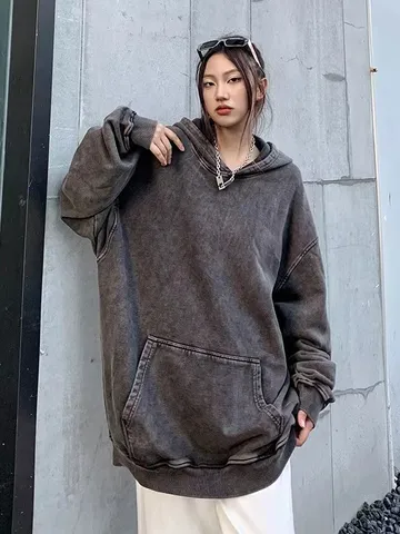 Herren Oversize Vintage Gewaschen Baumwoll Hoodie Herbst Lässig Überschnittene Schulter Langarm Pullover Mit Kapuze