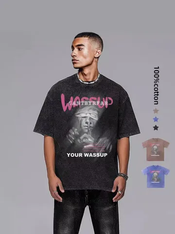Herren Lässig Vintage Locker Oversize T-Shirt Baumwolle Schweres Kurzarm Rundhals Grafisch Bedruckt Streetwear Top