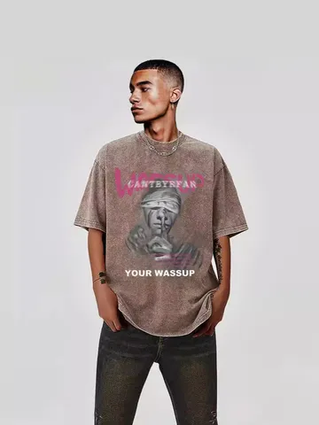 Herren Lässig Vintage Locker Oversize T-Shirt Baumwolle Schweres Kurzarm Rundhals Grafisch Bedruckt Streetwear Top
