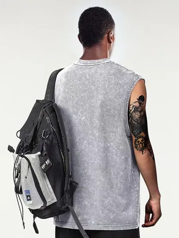Ανδρικό Βαμβακερό Βαρύ Πλυμένο Tank Top Φαρδύ Casual American Streetwear Αμάνικο Πουκάμισο Αθλητικό Fitness Γιλέκο