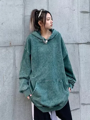 Herren Oversize Vintage Gewaschen Baumwoll Hoodie Herbst Lässig Überschnittene Schulter Langarm Pullover Mit Kapuze