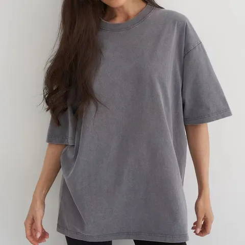 Herren Vintage Washed Baumwoll T-Shirt Lässig Lose Oversize Kurzarm Rundhals Einfarbig Basic Top