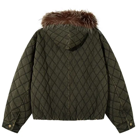 Piumino Invernale Caldo da Uomo Largo Casual Trapuntato Ispessito con Cappuccio Cappotto in Cotone con Collo in Pelliccia Sintetica e Cerniera