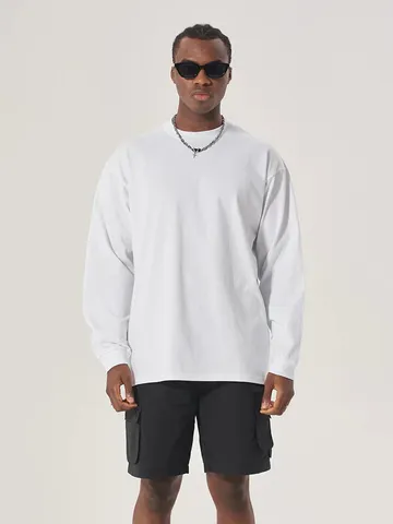 Camiseta de Manga Larga Lisa Casual para Hombre Corte Holgado Estilo Hip Hop Cuello Redondo Pullover Top de Algodón