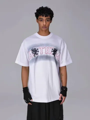 Herren Casual Schweres Baumwoll T-Shirt Lockere Passform Kurzarm Rundhals Grafisches T-Shirt Vintage Streetwear
