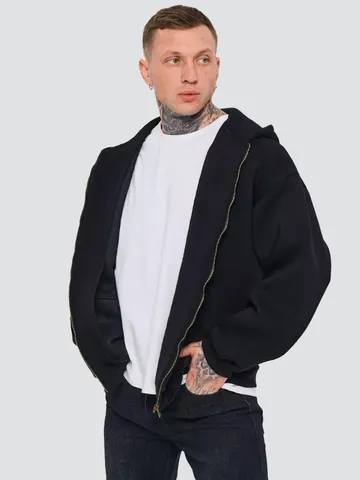 Herren Schwerer Reißverschluss Kapuzenpullover Oversized Casual High Street Einfarbig Gefütterte Cardigan Jacke