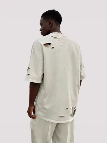 Herren Oversized Distressed Vintage Gewaschenes Kurzarm T-Shirt Casual Loose Hip Hop Überschnittene Schultern Tee Top