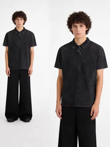 Herren Vintage Wasche Schweres Polo Shirt Lockere Passform Oversize Kurzarm Lässiges Gekämmtes Baumwoll Top