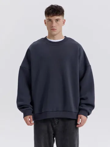 Herren Casual Einfarbig Rundhalsausschnitt Langarm Loose Fit Baumwolle Sweatshirt Basic Streetwear Pullover Top