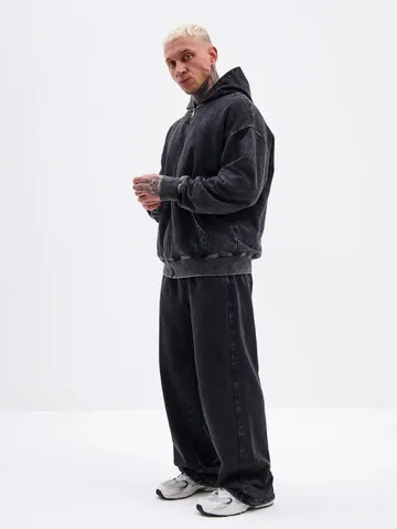 Vintage Gewaschene Sweatpants Hochgeschnittene Lose Gerade Freizeithose Elastische Baumwolle Jogger
