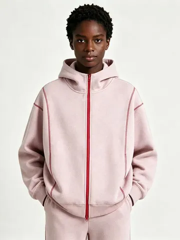 Unisex Casual Farbblock Kapuzensweatshirt Langarm Doppelreißverschluss Lockere Passform Baumwollmischung Hoodie Jacke