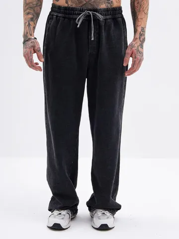 Vintage Gewaschene Sweatpants Hochgeschnittene Lose Gerade Freizeithose Elastische Baumwolle Jogger