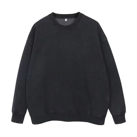 Herren Vintage Waschen Einfarbig Langarm Rundhals Lockeres Sweatshirt