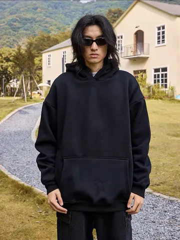 Herren Schwer Fleecegefütterter Kapuzenpullover Winter Warm High Street Lässig Locker Einfarbig Langarm Pullover Oberteil