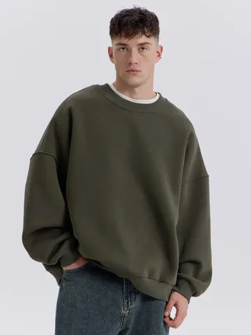 Herren Casual Einfarbig Rundhalsausschnitt Langarm Loose Fit Baumwolle Sweatshirt Basic Streetwear Pullover Top
