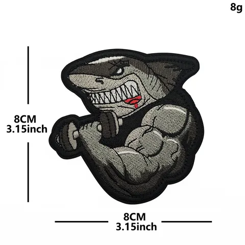 Tactical Morale Patch Embroidered Polyester Fitness Muscle Shark Arm Badge Hook and Loop Backpack Hat Jacket Accessory