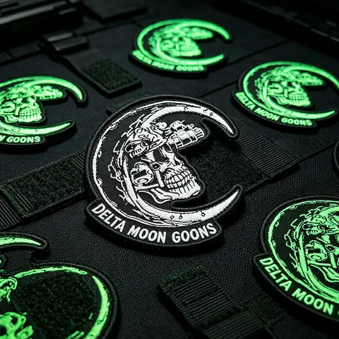 Tactical Morale Patch Embroidered Crescent Moon Skull Hook And Loop Badge For Outdoor Clothing Backpack Cap