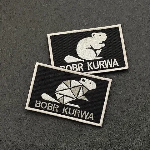 Embroidered Patch Badge Cartoon Beaver Bobr Kurwa Tactical Hook And Loop Applique For Backpack Jacket Hat Clothing