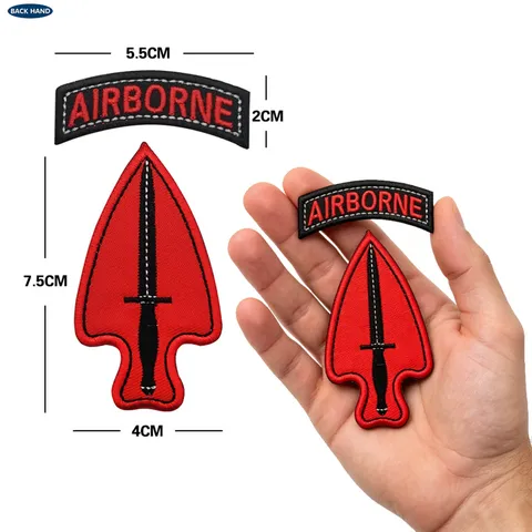 Tactical Embroidered Patch Set Red And Black Lightning Sword Military Style Accessories For Backpack Clothing