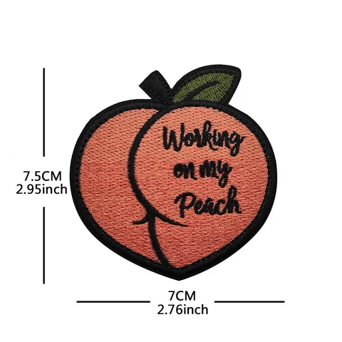 Cute Peach Embroidered Patch Working On My Peach Sew On Iron On Badge Applique For Bag Clothing DIY Decoration