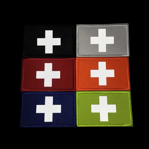 Reflective Swiss Cross Patch Tactical Military First Aid Badge Embroidered Hook And Loop Patch For Backpack Hat