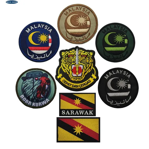 Tactical Embroidered Patch Malaysia Flag Tiger Commando Morale Badge Hook and Loop Military Applique for Backpack Hat