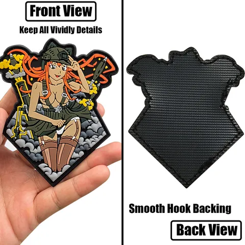 Tactical Morale Patch PVC Rubber Military Badge Anime Girl Hook Backing Backpack Hat Patch