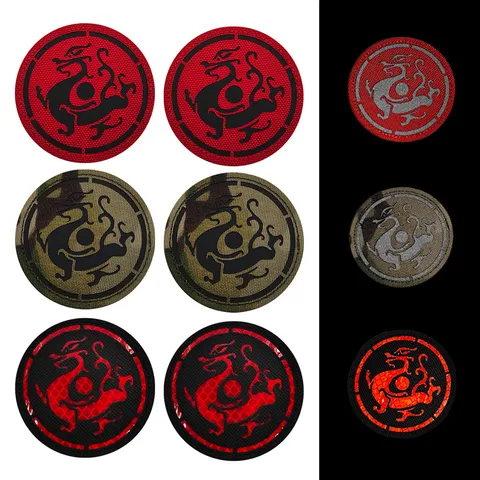 Tactical Reflective Dragon Totem Round Velcro Patch Nylon Laser Cut Army Badge For Outdoor Backpack Clothing
