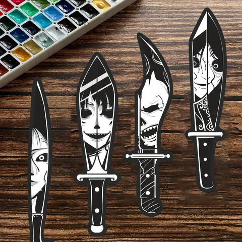 Creative Horror Knife Shaped Bookmarks Black And White Gothic Art Paper Book Markers For Reading Novels Decoration