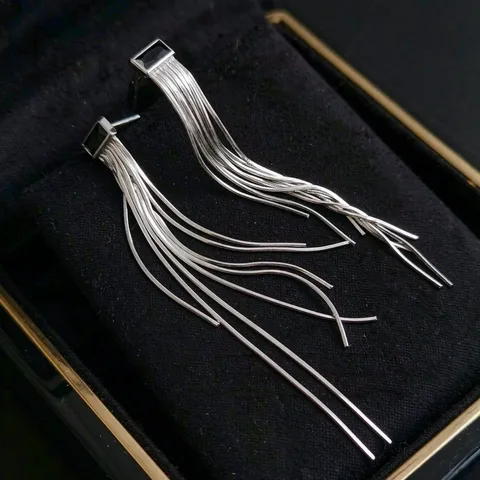 925 Sterlingsilber Lange Quaste Ohrringe Mit Schwarzen Grünen Zirkonia Elegant Modeschmuck Geschenk Für Damen