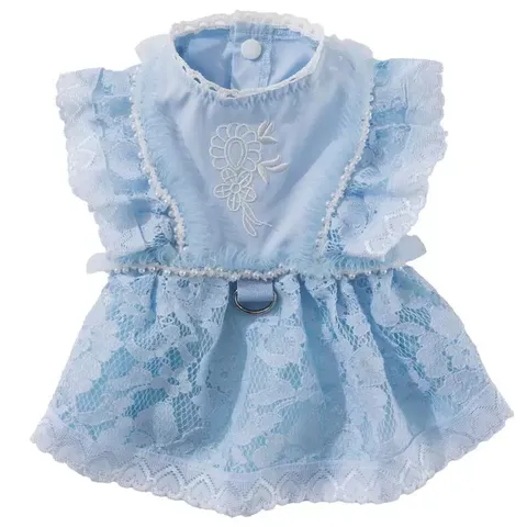 Princesse Animal Compagnie Chat Chien Robe Été Respirant Dentelle Florale Jupette Avec Perle Et Anneau Laisse Vêtement Chiot