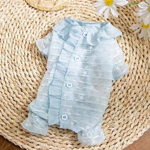 Cat Clothes Spring Summer Thin Breathable Lace Collar Mesh Four-Legged Apparel Cute Small Dog Pet Clothing