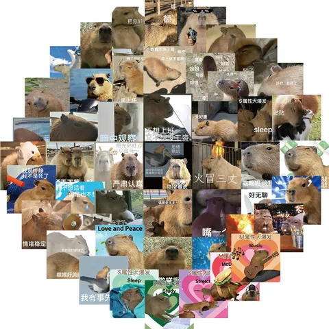 Capybara Meme Stickers Waterproof PVC Cute Animal Decals For Laptop Luggage Phone Scrapbook DIY Decoration