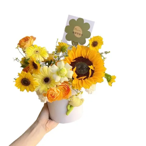 Teachers Day Round Mini Flower Box Cylindrical Cardboard Gift Packaging Box For Floral Arrangement Hug Bucket Party Decor