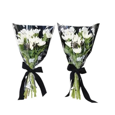 Sacs d'Emballage de Bouquet de Fleurs Commémoratives Manchons en Plastique Imperméables Avec Ruban de Satin pour Funérailles