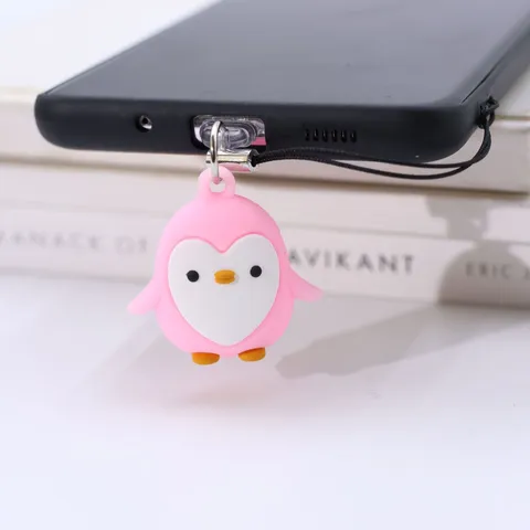 Colgante de Teléfono Lindo de Pingüino de Dibujos Animados Caucho Suave de PVC Ecológico Tapón Antipolvo Accesorios para Teléfono Móvil Multicolor